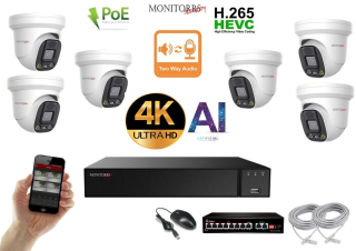 MS AI Aktiv IP 6 kamerový set se switchem 8 Mpix WDome (6077K6B)